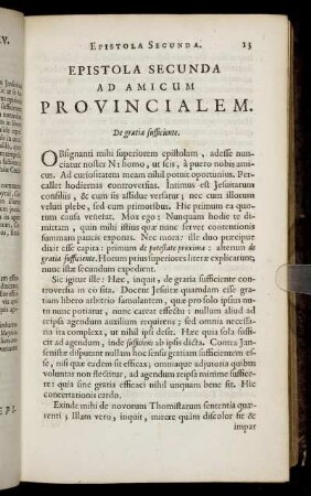 Epistola Secunda. Ad Amicum Provincialem. De gratia sufficiente
