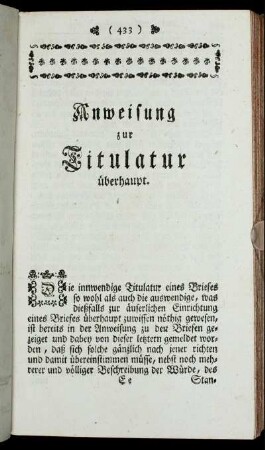 Anweisung zur Titulatur überhaupt.