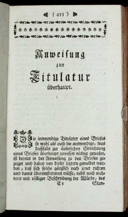 Anweisung zur Titulatur überhaupt.