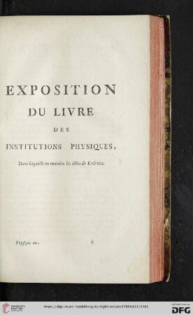 Exposition du livre des institutions physiques