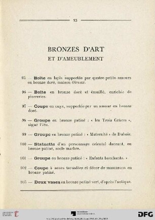 Bronzes d'art et d'ameublement (Nr. 95-114)