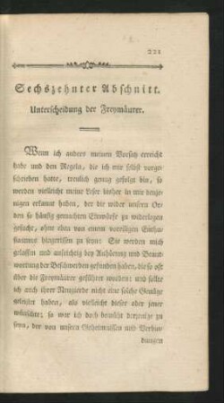 Sechszehnter Abschnitt. Unterscheidung der Freymäurer.