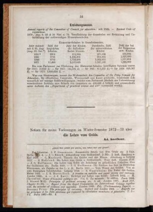 Notizen für meine Vorlesungen im Winter-Semester 1872-73 über die Lehre vom Gelde