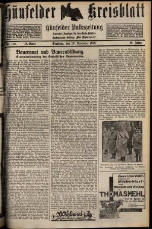 Zweite Ausgabe vom Samstag, den 16. November 1929.
