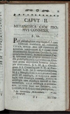 Caput II. Metaphysica Cum propius Connexis.