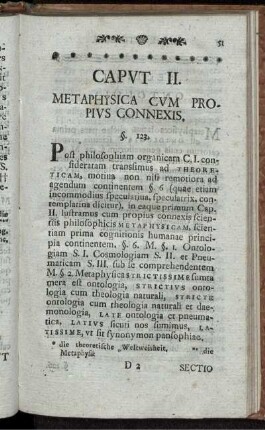 Caput II. Metaphysica Cum propius Connexis.