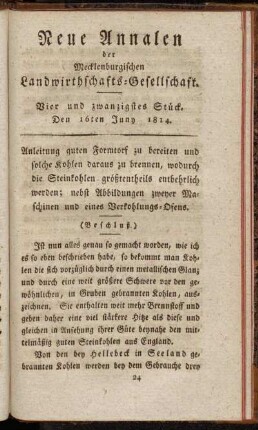 Vier und zwanzigstes Stück. Den 16ten Juny 1814.