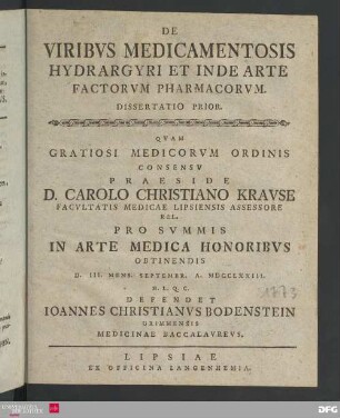 De Viribvs Medicamentosis Hydrargyri Et Inde Arte Factorvm Pharmacorvm : Dissertatio Prior