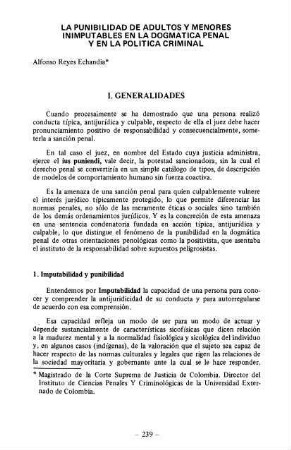 239-250, La Punibilidad de Adultos y Menores Inimputables en la Dogmática Penal y en la Política Criminal