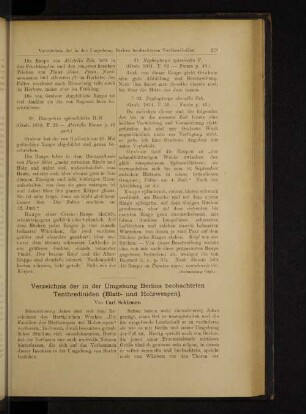 Verzeichnis der in der Umgebung Berlins beobachteten Tenthrediniden (Blatt- und Holzwespen).