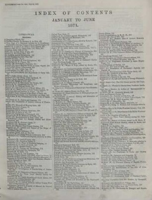 INDEX OF CONTENTS JANUARY TO JUNE 1871.