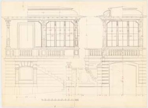 Wohnhaus F. Schwarzmann, München: Treppe zum Balkon und Ansicht Wintergarten