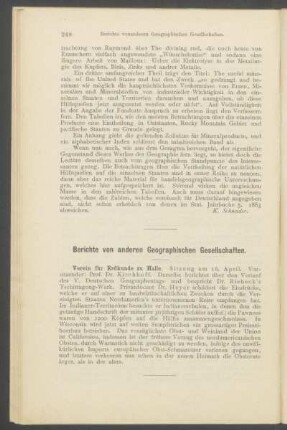 Berichte von anderen Geographischen Gesellschaften.