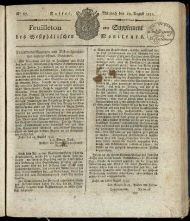 No. 67, Mittwoch den 19. August 1812