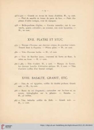 XVII. Platre et Stuc (Nr. 479 - 484)
