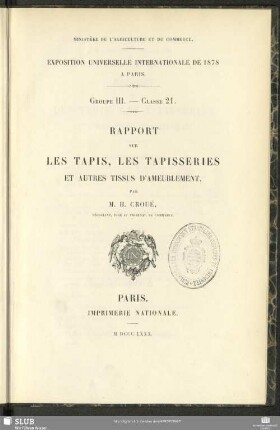 Rapport sur les tapis, les tapisseries et autres tissus d'ameublement