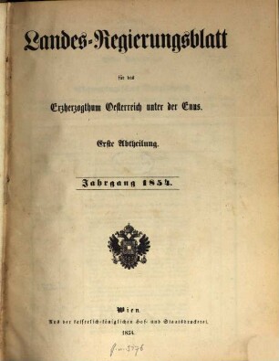 Landes-Regierungsblatt für das Erzherzogthum Oesterreich unter der Enns. 1854, 1854