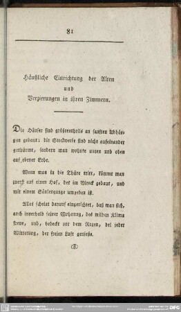 Häußliche Einrichtung der Alten und Verzierungen in ihren Zimmern