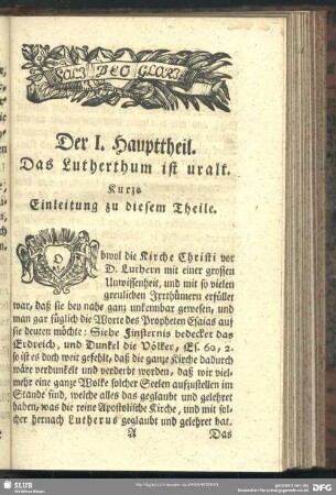 Der I. Hauptheil. Das Lutherthum ist uralt