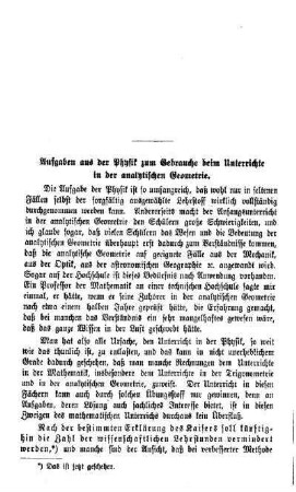 Aufgaben aus der Physik zum Gebrauche beim Unterrichte in der analytischen Geometrie