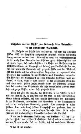 Aufgaben aus der Physik zum Gebrauche beim Unterrichte in der analytischen Geometrie