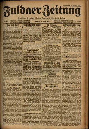 Erste Ausgabe vom Sonntag, den 01. Juni 1924.