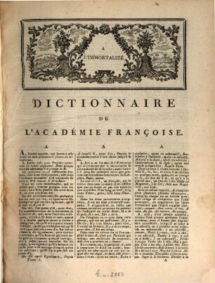 Dictionnaire de l'Académie Françoise. 1. A - K. - [1798]. - XII, 766 S.