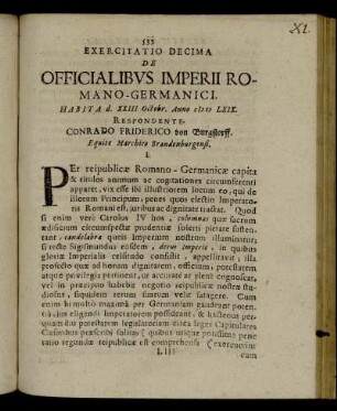 Exercitatio Decima De Officialibus Imperii Romano-Germanici.