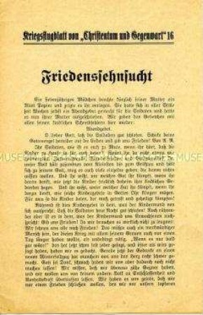Flugschrift "Friedenssehnsucht"