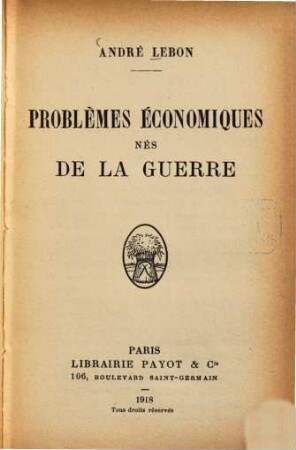 Problèmes économiques nés de la guerre, 1