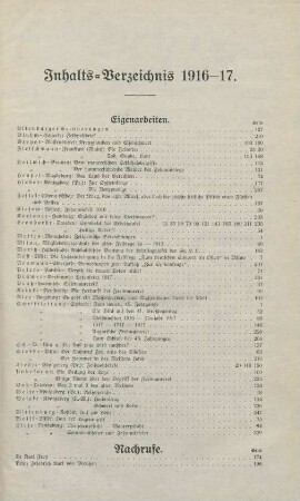 Inhalts-Verzeichnis 1916-17.