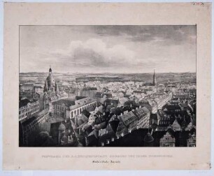 Ansicht von Dresden aus der Vogelperspektive in Richtung Südosten mit Blick auf die Frauenkirche und die Kreuzkirche