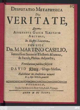 Disputatio Metaphysica De Veritate