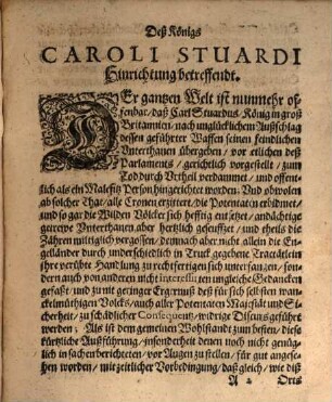 Idea Anglicana Oder Politische Erklärung unverwandter Gemüths-Gedancken : über deß Königs Caroli Stuardi Hinrichtung, So dann fürs Ander Deß Oliverii Cromweli hohe Glücks-Erhöhung, und von Hispania auch Franckreich bey demselben gesuchte Verbündnuß. Und Drittens Was beyde Cronen von solcher Absend- und Werbung abhalten sollen, und darzu hingegen bewogen