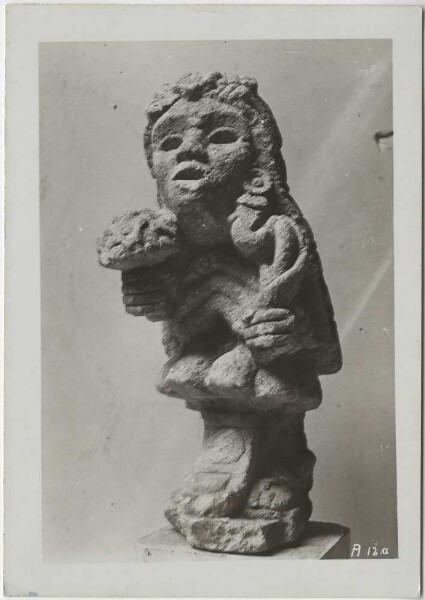 "View of a very unique stone figure (light grey Tezontli). Guillermo de Heredia Collection.