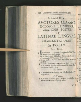Classis VI. Avctores Classici Philosophi, Historici, Oratores, Poetae, Et Latinae Lingvae Commentatores.