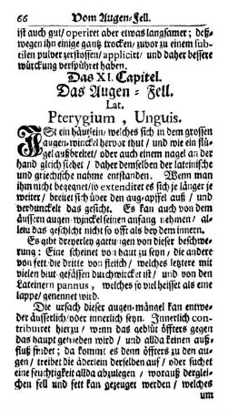Das XI. Capitel. Das Augen-Fell. Lat. Pterygium, Unguis.