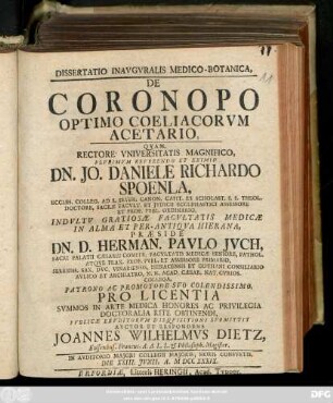Dissertatio Inavgvralis Medico-Botanica, De Coronopo Optimo Coeliacorvm Acetario