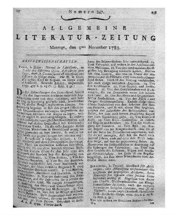 Neue militärische Bibliothek / [von Andreas Böhm u. F. K. Schleicher hrsg.]. - Marburg : Neue akadem. Buchhandl. Jg. 1789 Nebent.: Neue militärische Zeitung