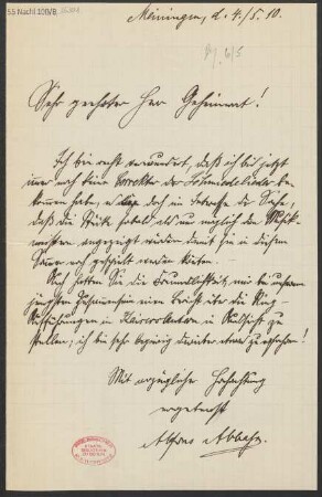 Brief an Ludwig Strecker  : 04.05.1910