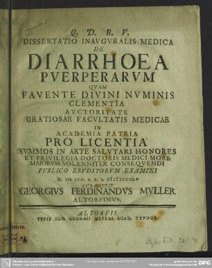 Dissertatio Inauguralis Medica De Diarrhoea Puerperarum