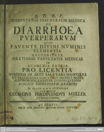 Dissertatio Inauguralis Medica De Diarrhoea Puerperarum