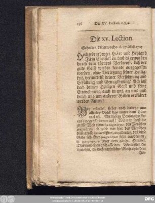 Die XV. Lection. Gehalten Mittwochs d. 17. Maji 1725