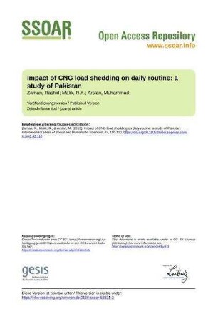 Impact of CNG load shedding on daily routine: a study of Pakistan
