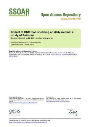 Impact of CNG load shedding on daily routine: a study of Pakistan