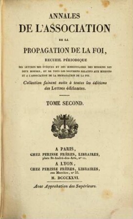 Annales de l'Association de la Propagation de la Foi : recueil périodique de l'Association de la Propagation de la Foi. 2. 1826/27