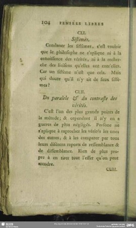 CLII. Du paralele & du contraste des vérités