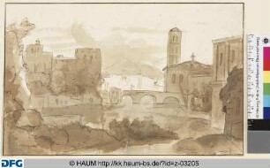 Theaterdekoration: Italienische Stadtansicht mit Brücke