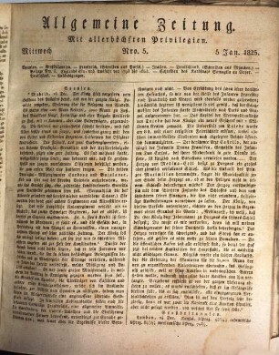 Allgemeine Zeitung. 1825, [1] - [2] = 1 - 6
