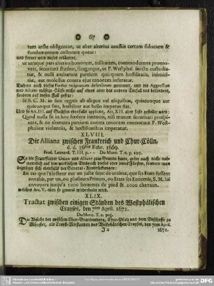 XLVIII. Die Allianz zwischen Frankreich und Chur-Cölln, d. d. 16den Febr. 1669